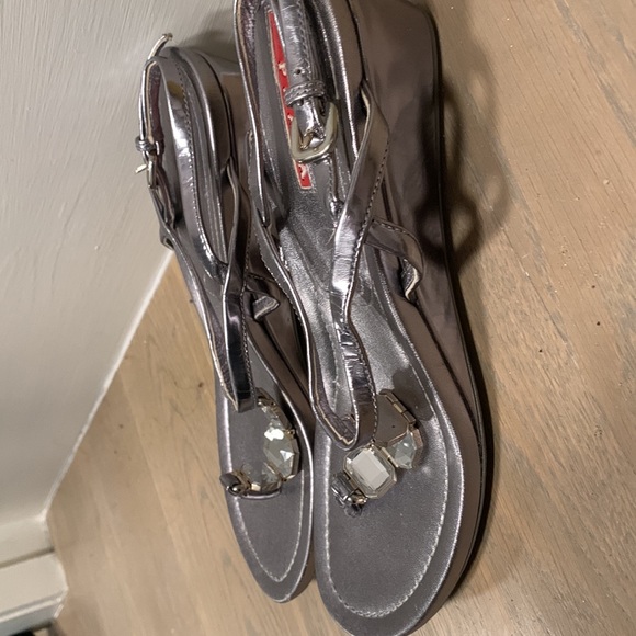 Authentic women’s Prada silver/metallic  wedge sandal. - Picture 2 of 5